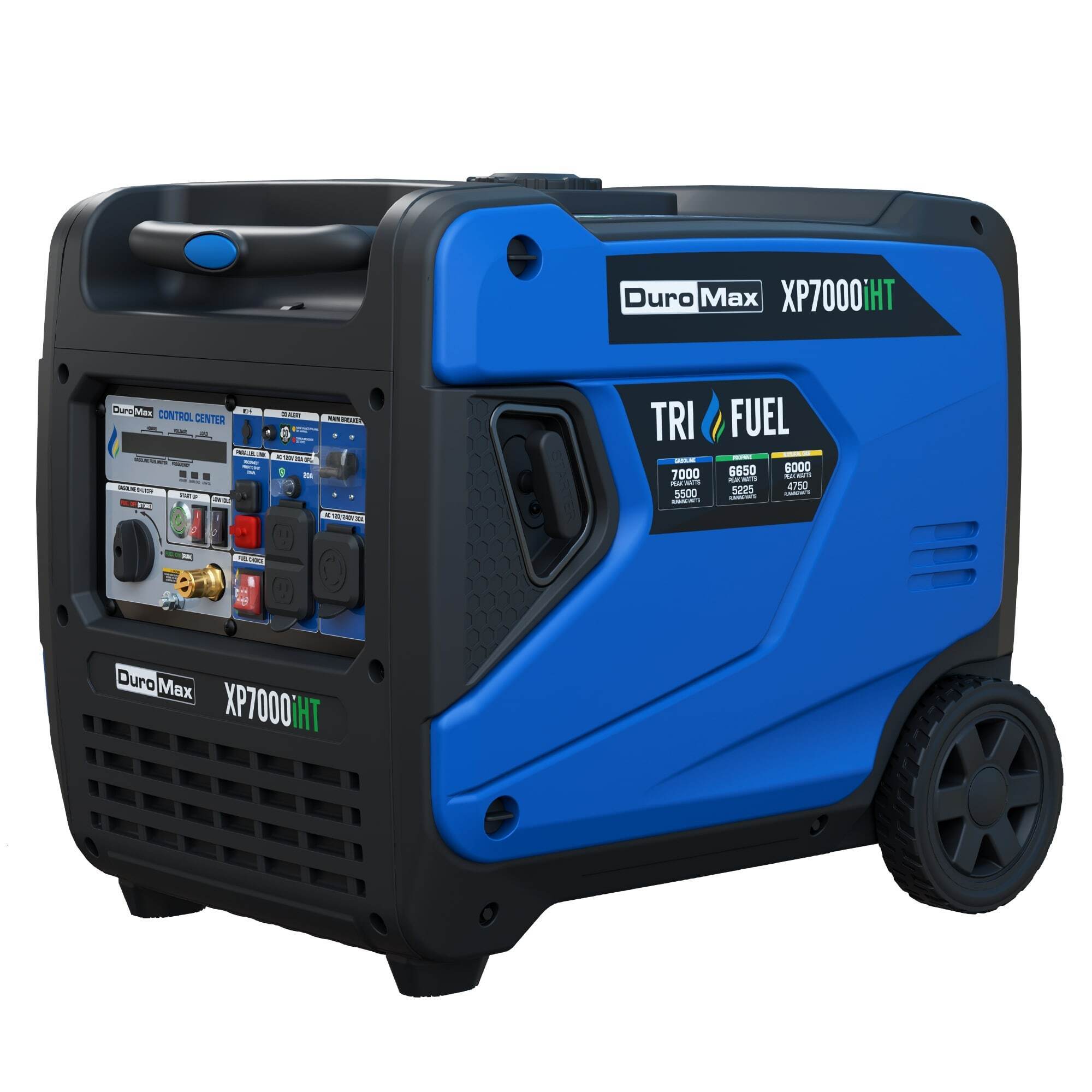 DuroMax Portable Tri-Fuel Inverter Generator — 7,000 Watts, Quiet, Low THD, Model# XP7000iHT